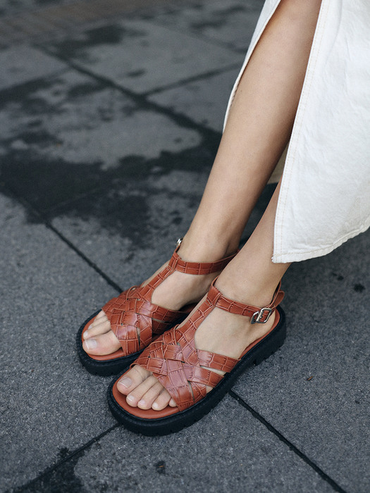 [단독]VAN Weaving T-strap platform sandals - 3colors 모던 위빙 T스트랩 플랫폼샌들