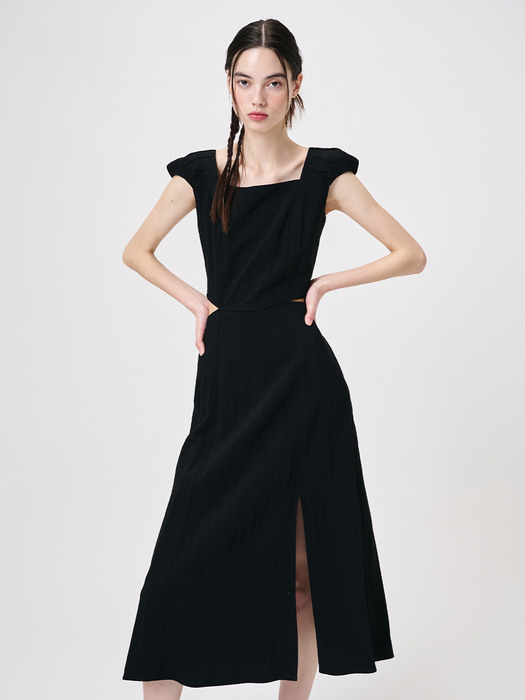 Shoulder Pintuck Detail Dress, Black
