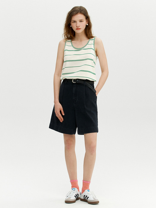 PANTHEON Basic sleeveless top (Ivory&Green stripe)