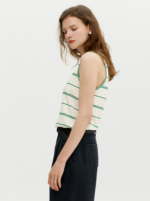 PANTHEON Basic sleeveless top (Ivory&Green stripe)