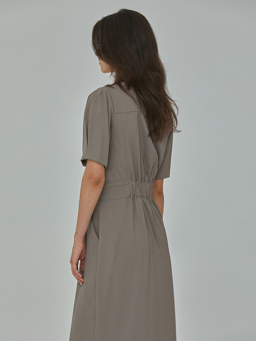 PUFF SQUARE NECK LONG DRESS KHAKI