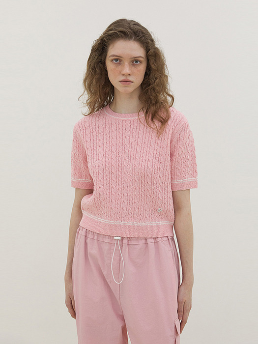 Cable Puff Sleeve Knit_LIGHT PINK