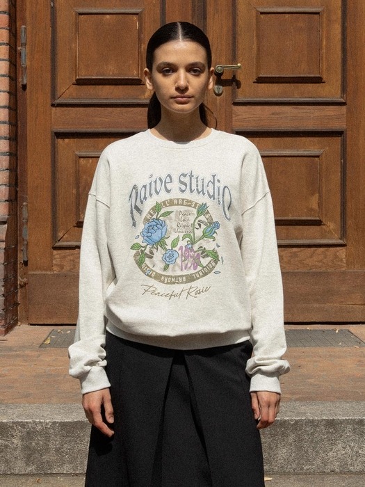 Rosemotif Graphic Sweatshirt in Oatmeal VW3AE106-9L