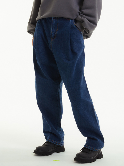 와이드 턱주름 밴딩 데님팬츠 블루_WIDE FIT TUCK BANDING DENIM PANTS BLUE