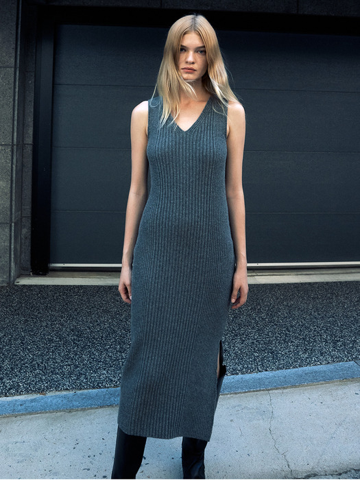 [KNIT] Sleeveless Ribbed Knit Dress