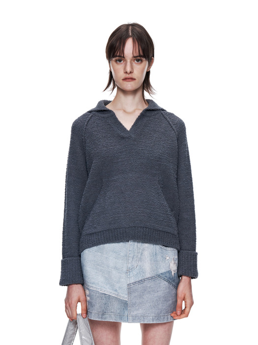 RAGLAN BOUCLE KNIT TOP IN CHARCOAL