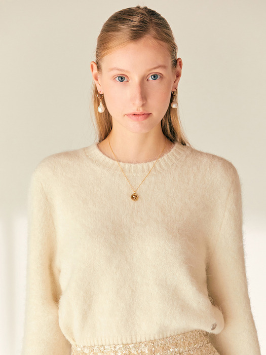 AIDY Round neck alpaca wool knit top (Ivory)
