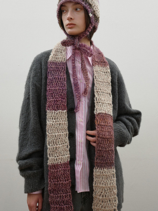 Mohair Crochet Scarf_Plum, Baby pink