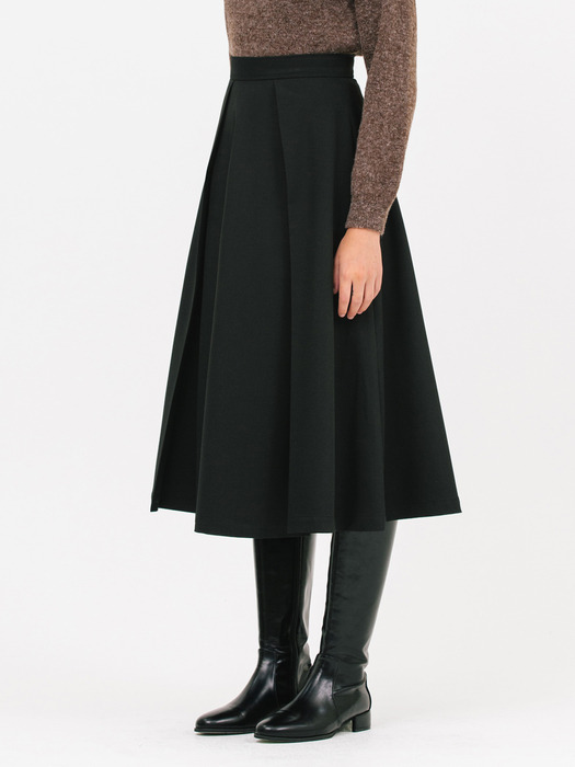front tuck flared skirt_black