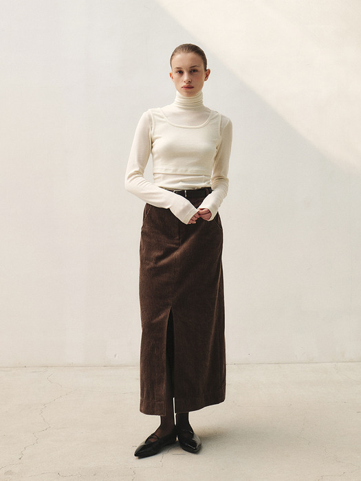 RTW CORDUROY FRONT SLIT SKIRT_2COLORS