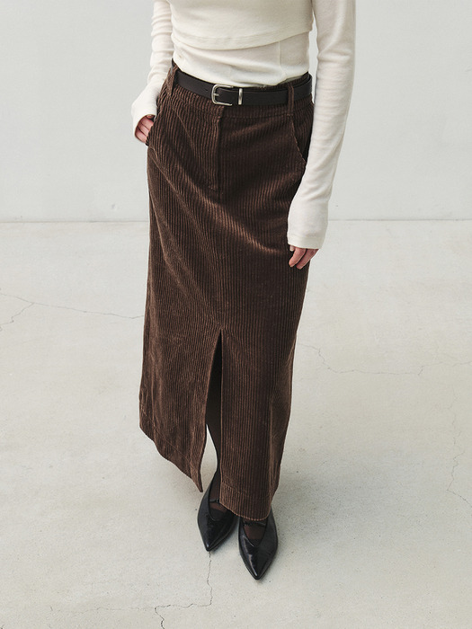 RTW CORDUROY FRONT SLIT SKIRT_2COLORS