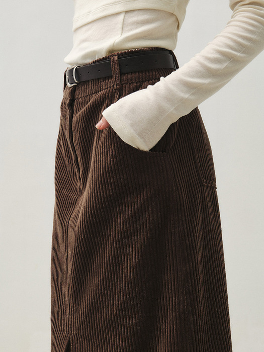 RTW CORDUROY FRONT SLIT SKIRT_2COLORS