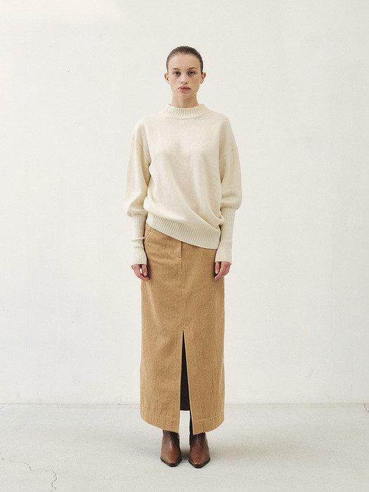 RTW CORDUROY FRONT SLIT SKIRT_2COLORS