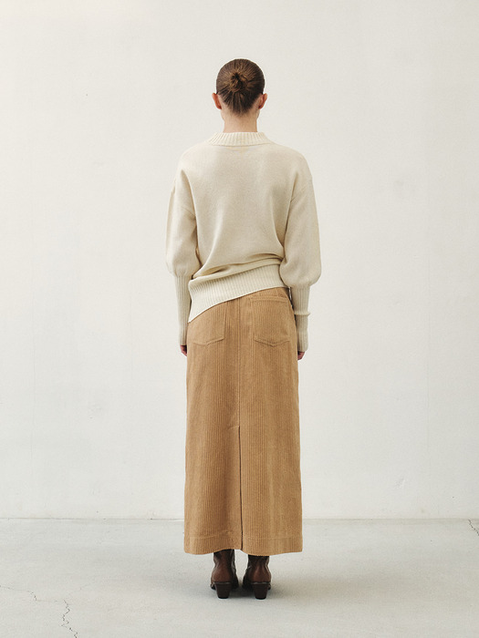 RTW CORDUROY FRONT SLIT SKIRT_2COLORS