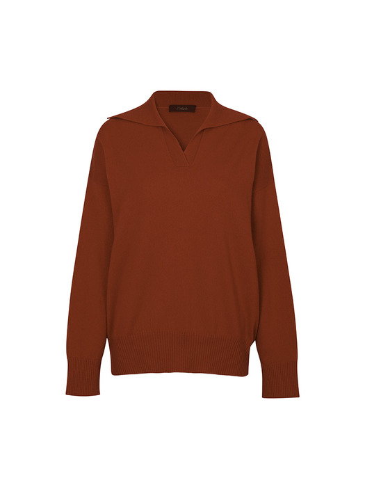 Cashmere Solid Open Collar Sweater