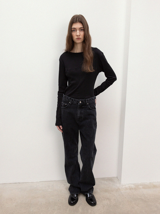 regular-fit black denim pants (black)