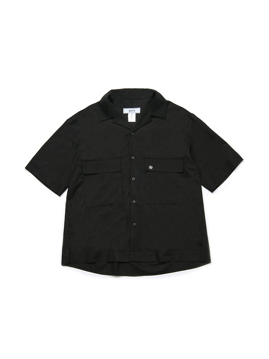 pocket detail open collar shirts_black