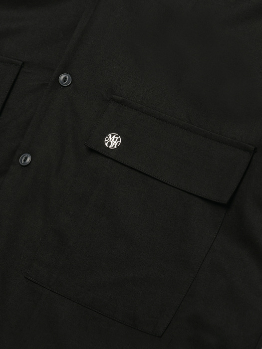 pocket detail open collar shirts_black