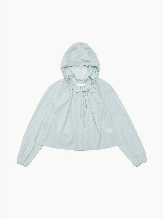 SHEER SHIRRING HOODED BLOUSE (2 COLORS)