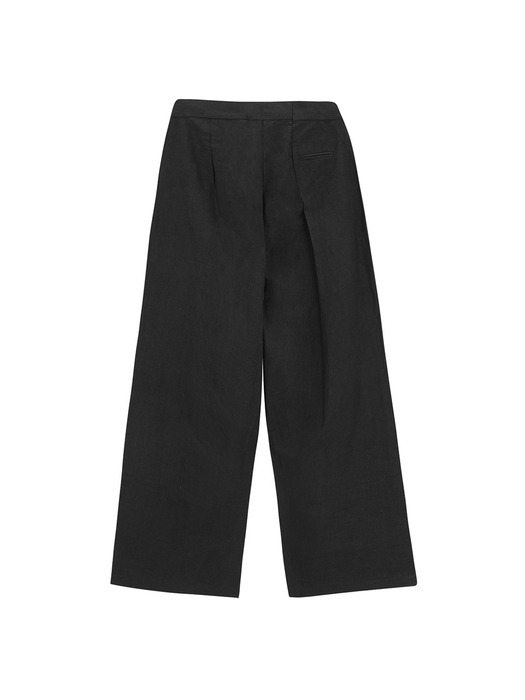 Linen Cross Pintuck Wide Pants - black