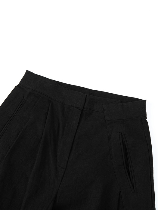 Linen Cross Pintuck Wide Pants - black