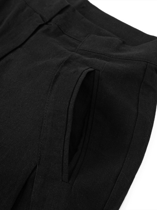 Linen Cross Pintuck Wide Pants - black