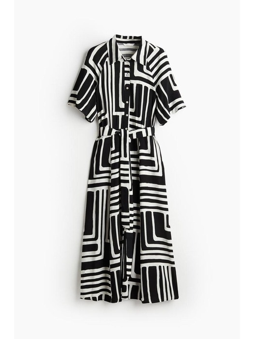 벨티드 셔츠 드레스 블랙/패턴 1217576003