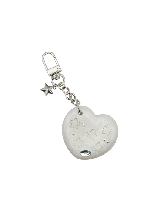 heart star mirror key ring-white pearl