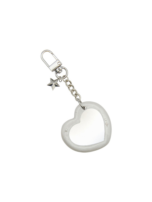 heart star mirror key ring-white pearl