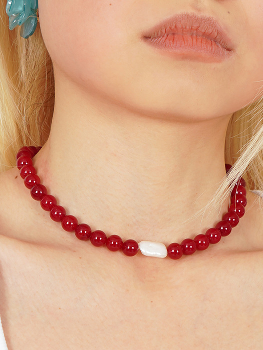 Red Jade & Pearl Necklace