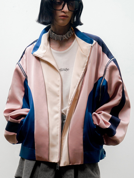 Multi-Zippered Oversize Track Jacket[Pink(UNISEX)]_UTO-SS04