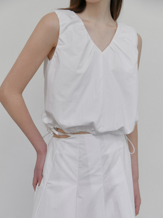 Strap Pleats Midi Skirt, White