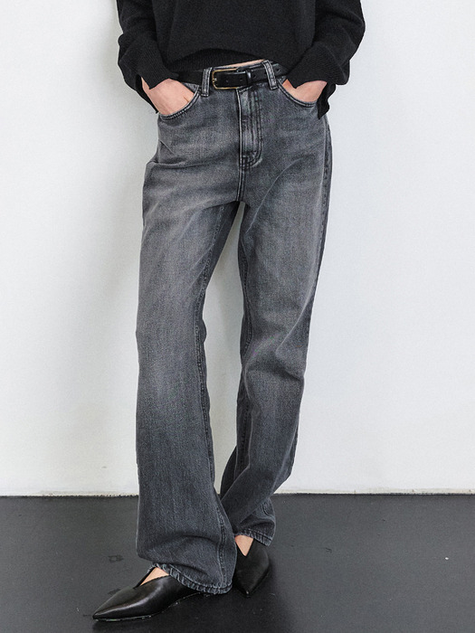 HIGH-RISE SEMI BOOTS CUT JEANS [DARK GREY][MIDDLE BLUE]