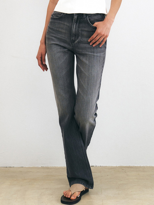 HIGH-RISE SEMI BOOTS CUT JEANS [DARK GREY][MIDDLE BLUE]