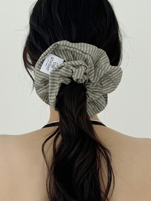 Wide Stripe Shirt Scrunchie [Khaki]