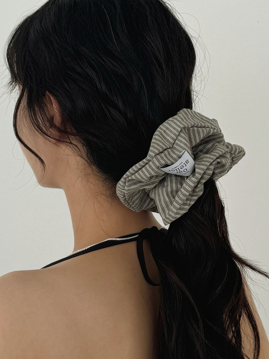 Wide Stripe Shirt Scrunchie [Khaki]