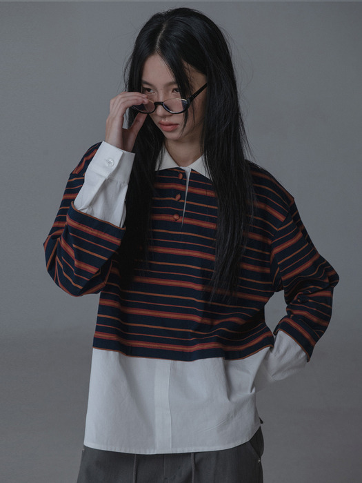 SHIRTS LAYERED STRIPE KARA TSHIRT_NAVY