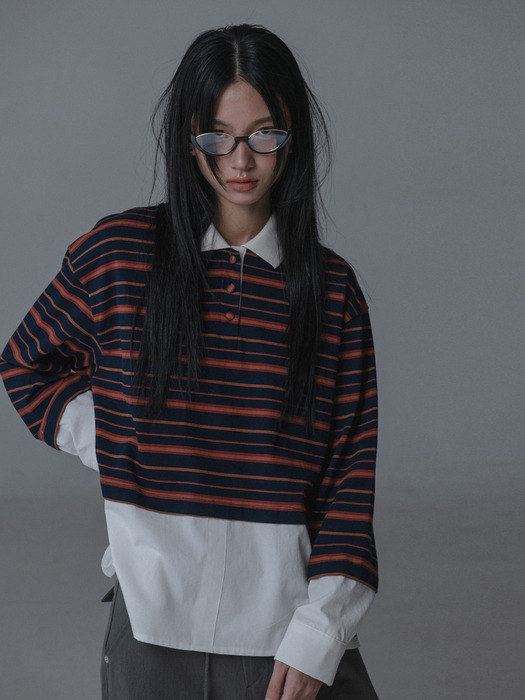 SHIRTS LAYERED STRIPE KARA TSHIRT_NAVY