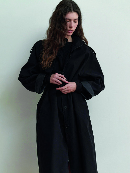 Leather combi trench coat - Black