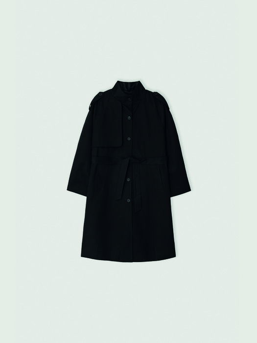 Leather combi trench coat - Black