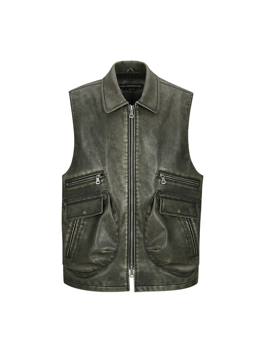 UNISEX ETNA FAUX LEATHER VEST awa651u(KHAKI)