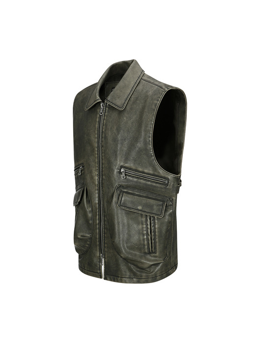 UNISEX ETNA FAUX LEATHER VEST awa651u(KHAKI)