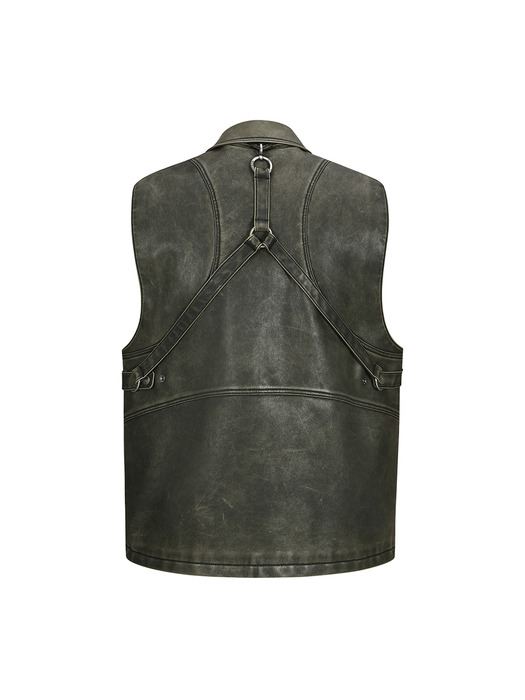 UNISEX ETNA FAUX LEATHER VEST awa651u(KHAKI)