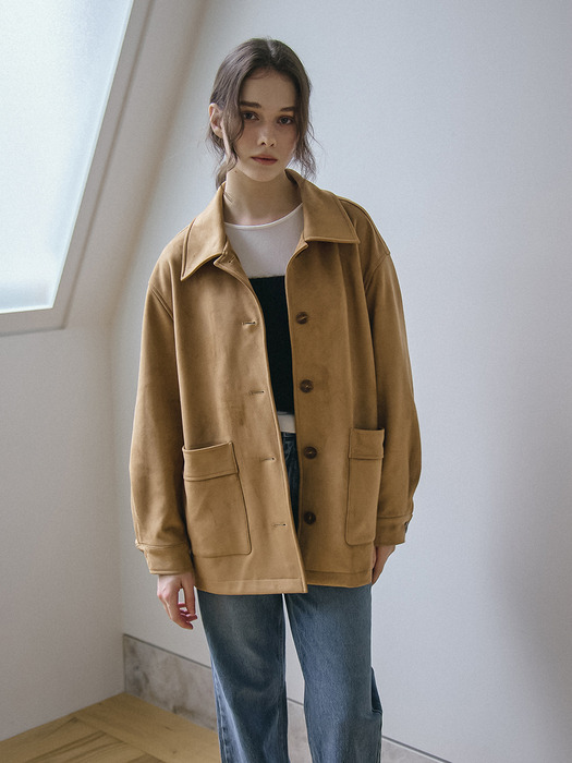 FAUX SUEDE CLASSIC JACKET_CAMEL