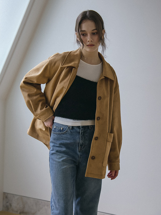 FAUX SUEDE CLASSIC JACKET_CAMEL