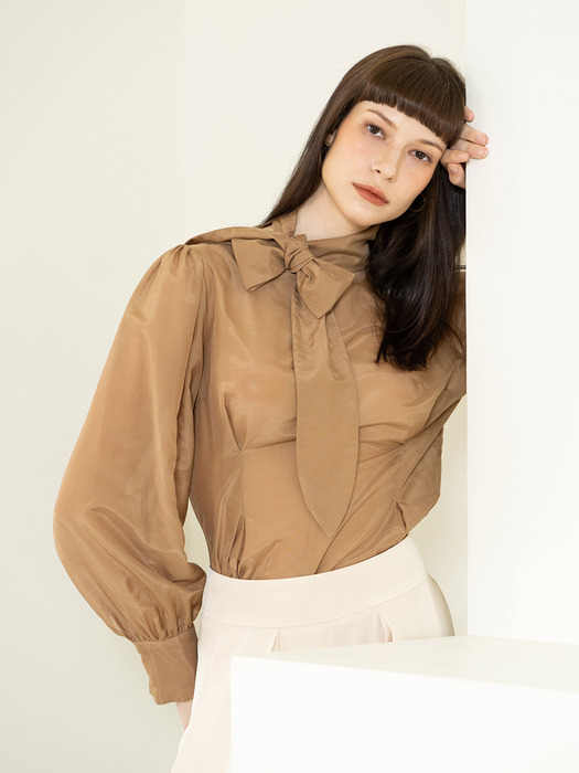 Silk see-through scarf blouse - gold