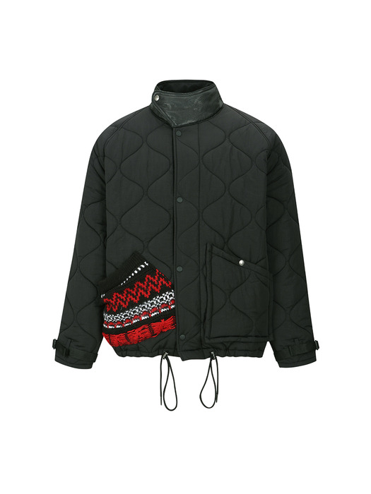 NEW NORDIC KNIT PATCH QUILTED SHORT PARKA awa692m(BLACK)