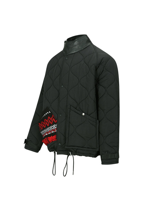 NEW NORDIC KNIT PATCH QUILTED SHORT PARKA awa692m(BLACK)