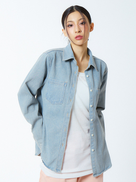 웨스턴 워싱 데님 셔츠 샌드 블루_Western Washed Denim Shirt Sand Blue