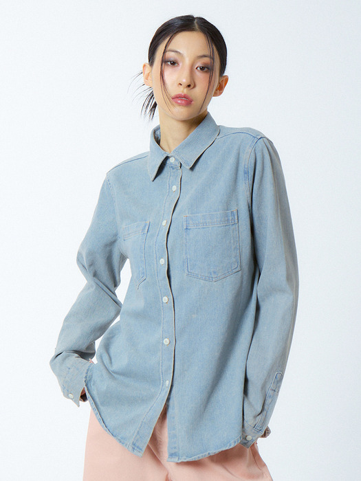 웨스턴 워싱 데님 셔츠 샌드 블루_Western Washed Denim Shirt Sand Blue